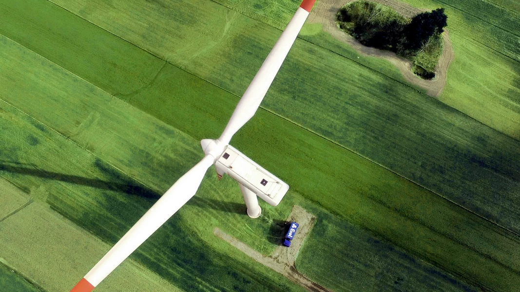Windmill after changing the oil in the wind turbine.